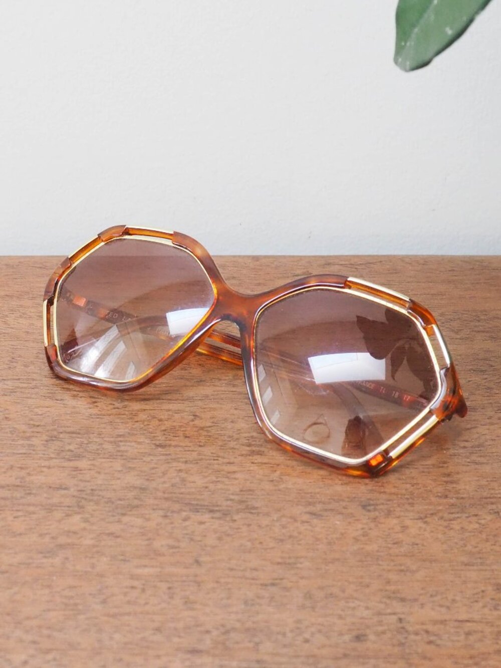 Vtg Ted Lapidus Oversized Hexagonal Sunglasses - Vintage Tortoise Shell Frame